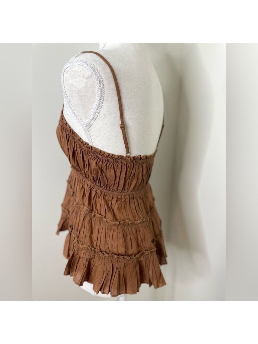 NWT Aerie Brown Tie Front Tiered Tank Top M - Picture 8 of 16